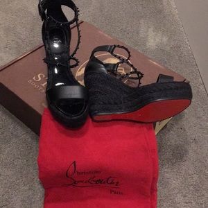 120mm Platform Sandals Calf Leather CHOCAZEPPA SPIKES CHRISTIAN LOUBOUTIN AUTH